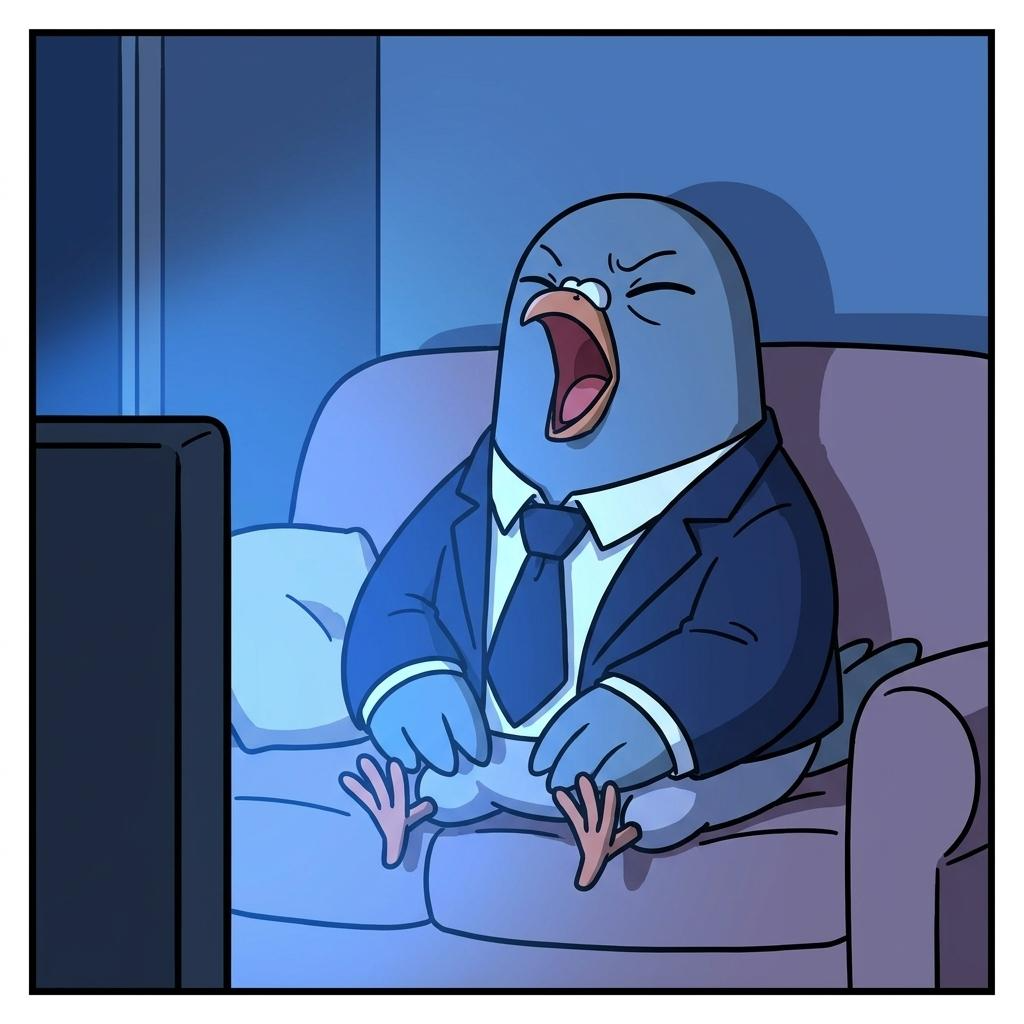 소파에서 경제 뉴스를 보다 하품하는 구구씨