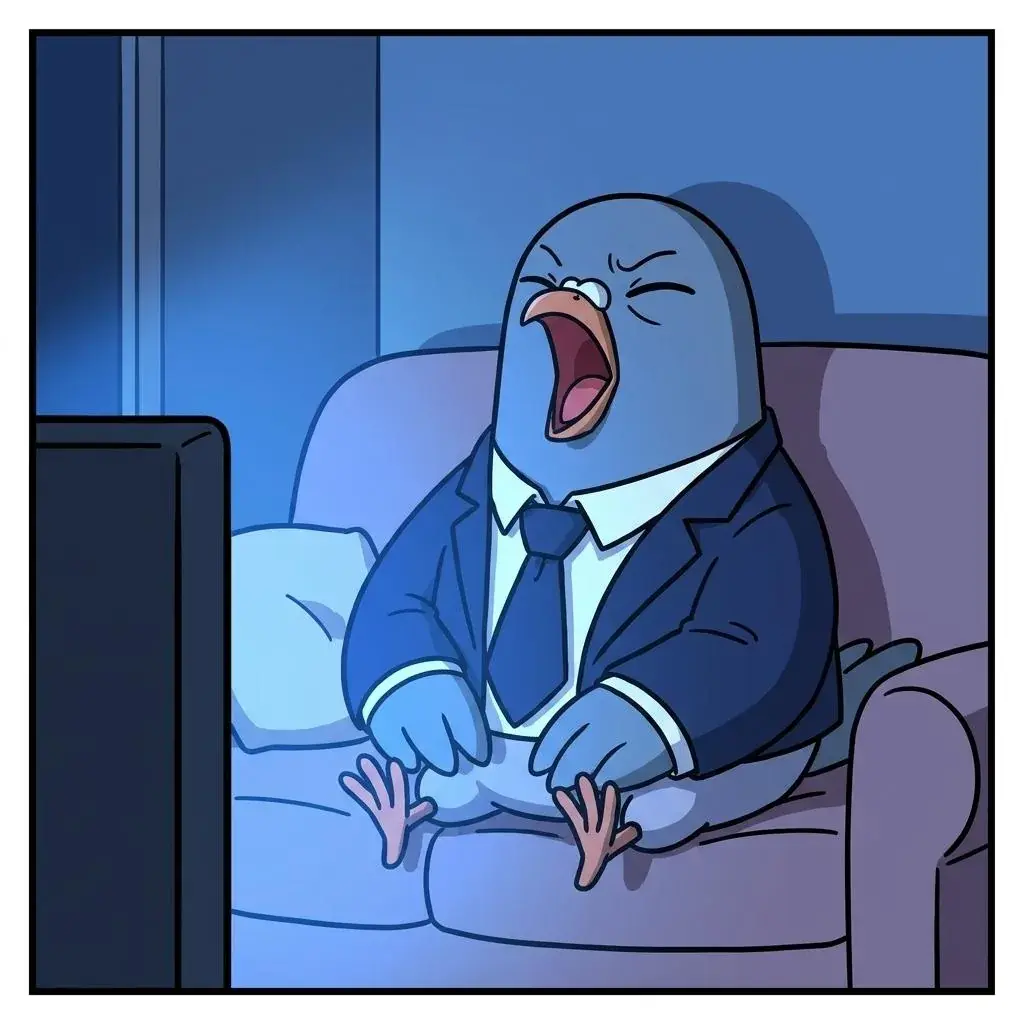 소파에서 경제 뉴스를 보다 하품하는 구구씨